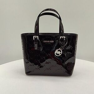 Michael Kors Black Patent Mini Tote with Logo Charm
